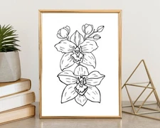 Digital Wall Art Instant Download Printable Line Art Orchid Flower Print Decor