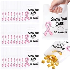 100 Pcs Breast Cancer Awareness Gift Bag Pink Ribbon Small Goodie Plastic Bag...