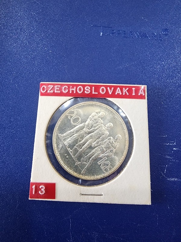 1934 CZECHOSLOVAKIA Industry Agriculture Business Silver 20 Korun Coin 