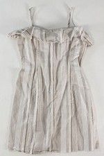 Forever 21 Dress Size M Beige & White Stripe Linen Blend Cute Boho Party Coastal