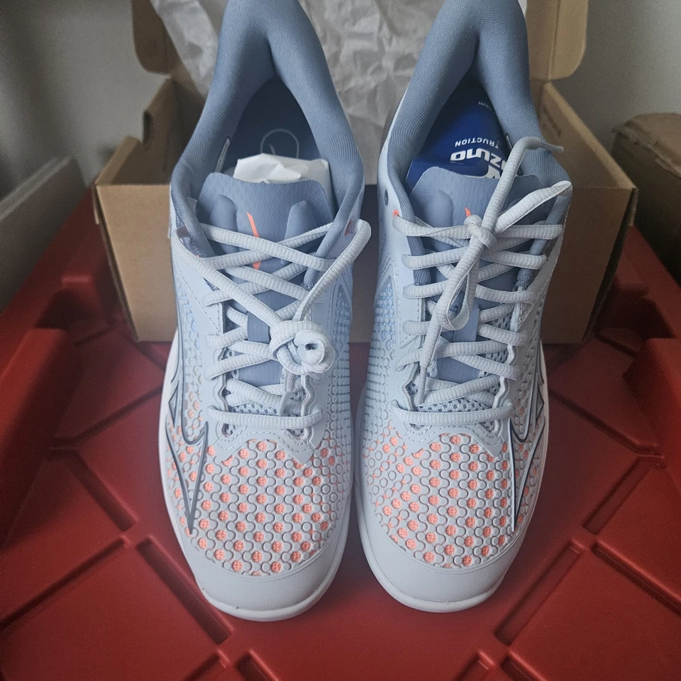 Zapatillas de tenis para mujer Mizuno Wave Exceed Tour 5 AC en azul claro/rosa/blanco Foto 2 de 4