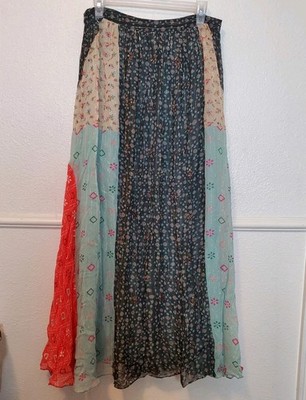 New Anthropologie Verb Margot Maxi Full Skirt Gold Thread Beaded Lined Size 10