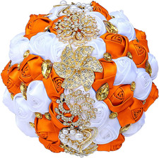 Luxury Gold Rhinestone Bridal Wedding Bouquet Bride Bridesmaid Satin Rose Flower