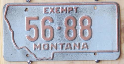 MONTANA 1963  EXEMPT license plate   56-88   ALL ORIGINAL ORANGE ON ALUMINUM