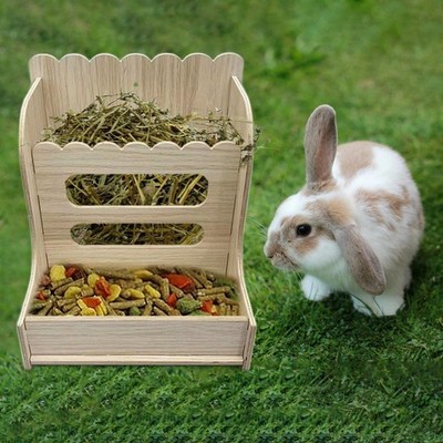 Wooden Hay Rack Bunny Hay Feeder Manger Grass Holder Guinea Pigs Food Dispenser