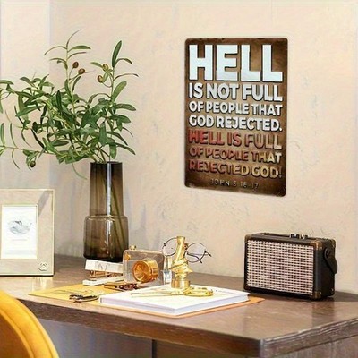 2D Flat, [2D Flat], 1pc Tin Metal Signs Home Décor Iron Metal Wall Art Hell Is N