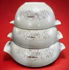 Set of 3 Vtg Pyrex Forest Fancies Mushrooms Cinderella Nesting Bowls 442 443 444