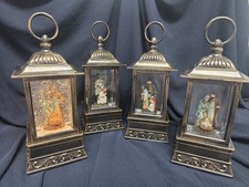 Nativity Snowglobe Lantern Lot Of 4 Lighted Swirling Glitter Battery Operated