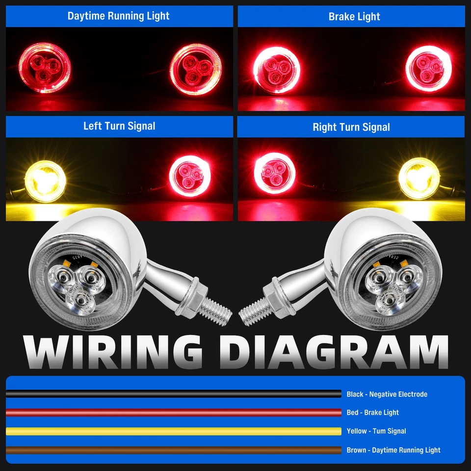 Luces de freno LED de señal de giro para moto bobber Yamaha V Star 650 1100 Foto 3 de 4