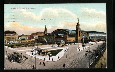 Hamburg-St.Georg, Hauptbahnhof und Straßenbahn, Ansichtskarte 1913 