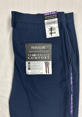 Haggar Performance  Dress Pant Mens 36W X34L Straight Fit Blue Stretch NWT