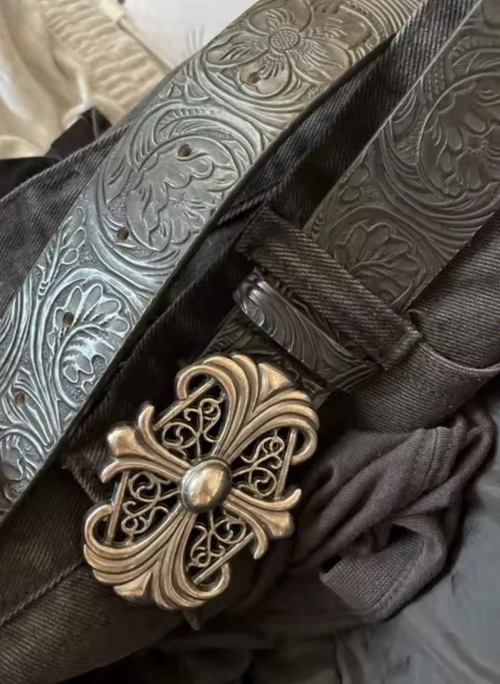 Ceinture en cuir embrossé style Chrome Hearths - Photo 2/3