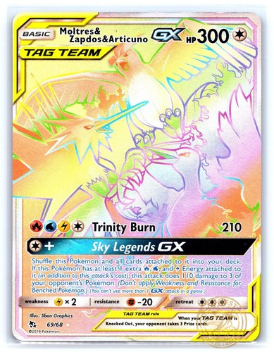 Moltres & Zapdos & Articuno GX 69/68 Rainbow Rare Hidden Fates Pokemon Holo NM