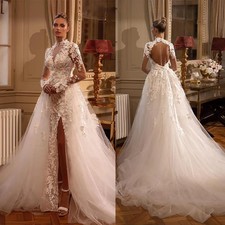 Elegant High Necked Mermaid Wedding Dress with 3D Floral Backless Bridal Gown