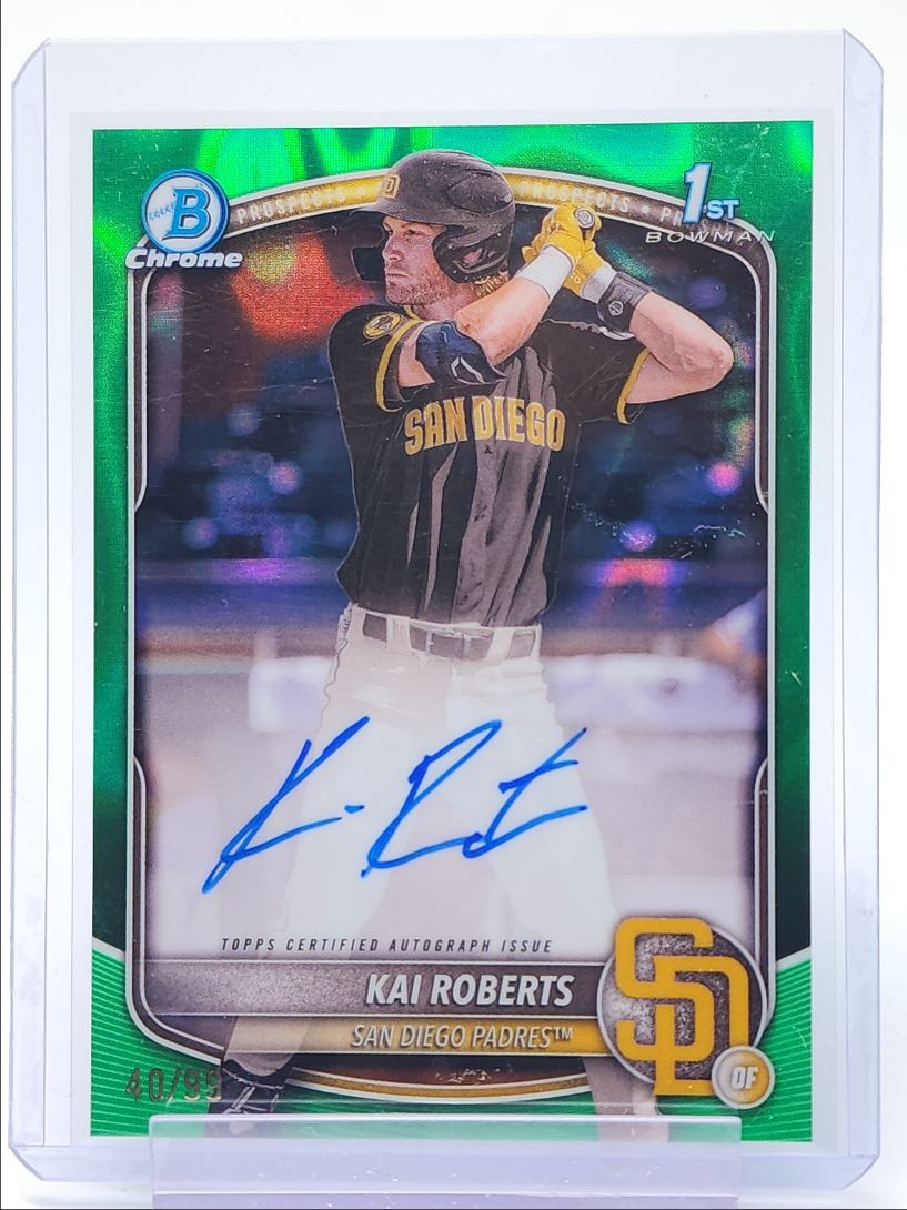 KAI ROBERTS 2025 BOWMAN CHROME 1ST GREEN LAVA REFRACTOR AUTO /99 Q0845