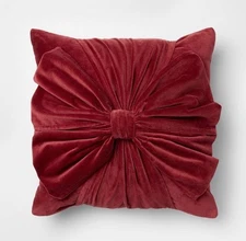 20"x20" Velvet Bow Throw Pillow Burgundy Christmas 2025 - Threshold Studio McGee