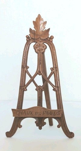 ANCIEN PETIT CHEVALET BOIS SCULPTÉ PORTE PHOTO CADRE TABLEAU PEINTURE FORET NOIR