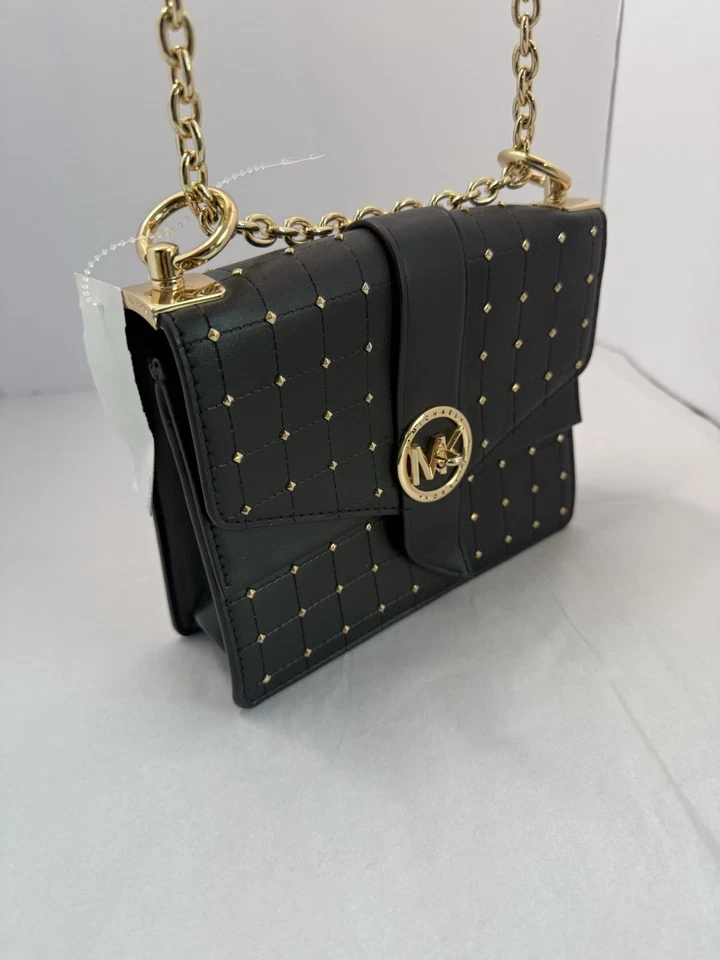 Michael Kors Greenwich Black Small Studded Faux Leather Crossbody Purse, Bag - Image 4 of 4