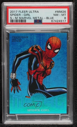 2017 Fleer Ultra Marvel Spider-Man Metal PMG Blue 12/49 Spider-Girl PSA 8 03x5