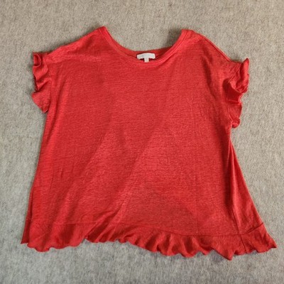 eri + ali Ruffle Hem Red Short Sleeve Top Size S