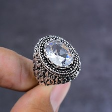 White Topaz Gemstone Handmade 925 Sterling Silver Gift Jewelry Ring Size 8 o222