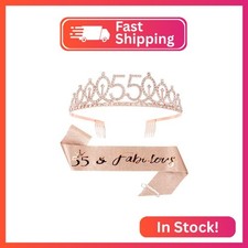 CIEHER 55th Birthday Crown  Sash Set - Pearl Pin Tiara, Fabulous 55th Birthday