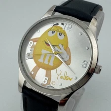 Mars M&M Yellow by MZB Quartz Watch Men Silver Leather Japan Analog New Battery