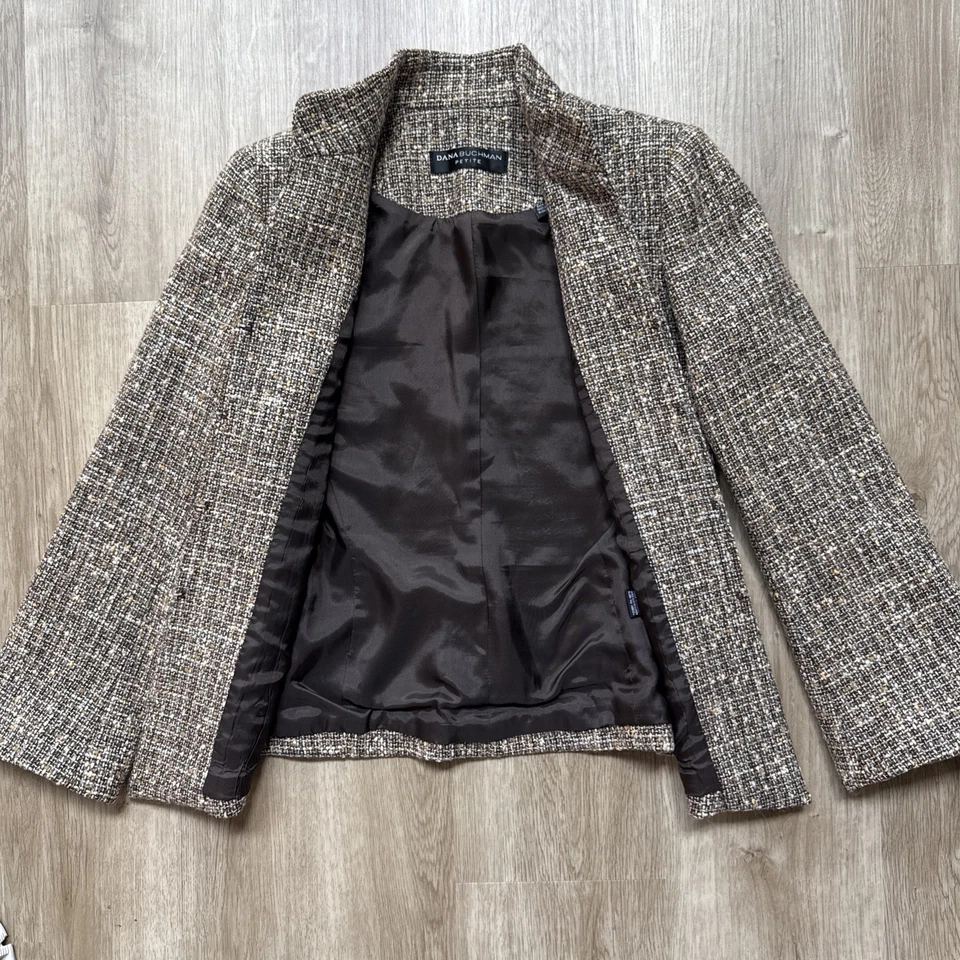 Dana Buchman Lana Mezcla Alpaca Tweed Falda Traje Pequeño 4P/2P Marrón Aqua Foto 3 de 4