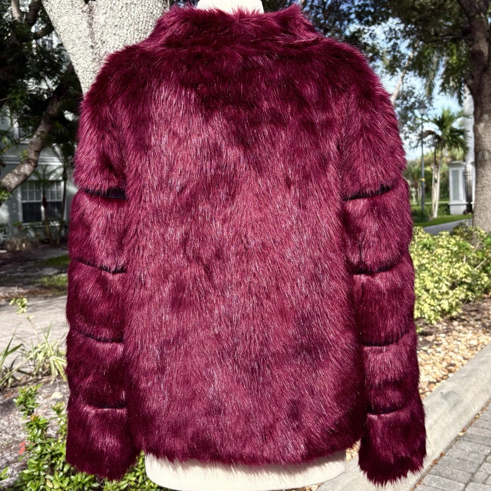 Fair Child Burgundy Purple Faux Fur Jacket Size S Designer Y2K Trendy Lux Coat - Image 4 of 4