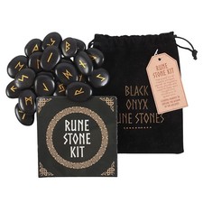 Black Onyx Viking Rune Stones Set 25 Norse Divination Kit
