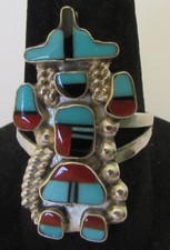 Native American Zuni Sterling Kachina Inlay Ring Size 6.5 Signed Selena Jake