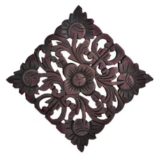 Rustic Floral Medallion Hand Carved Teak Wood 8 Inches Wall Art