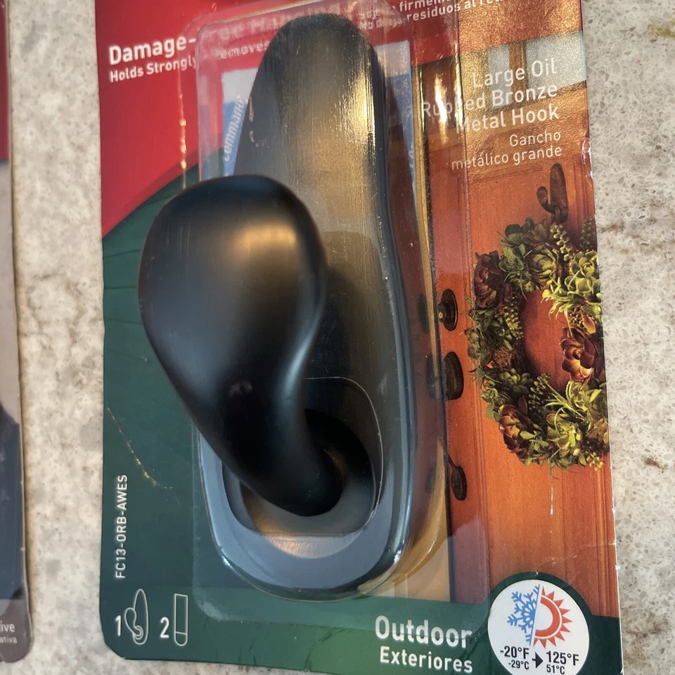 Gancho de metal colgante exterior 3M Command 5 lb sin daños, bronce, juego grande de 2 Foto 3 de 4