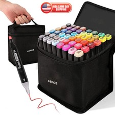48 Colors Alcohol Brush Marker Set Dual Tips Blender Brush  Fine Artist Pen