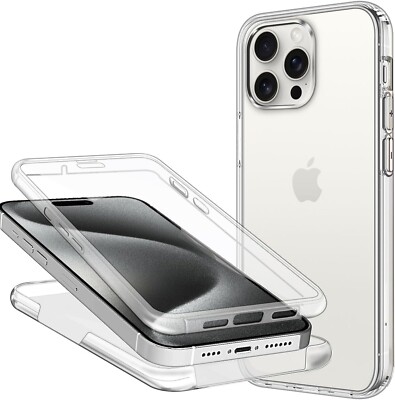 360 GRAD HANDY HÜLLE Für APPLE IPHONE 15 PRO SCHUTZHÜLLE TRANSPARENT TPU SILIKON