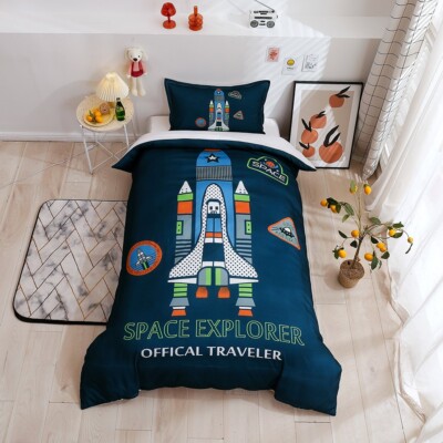 3D Rocket Cartoon Kids Quilt Cover Set Duvet Cover Bedding