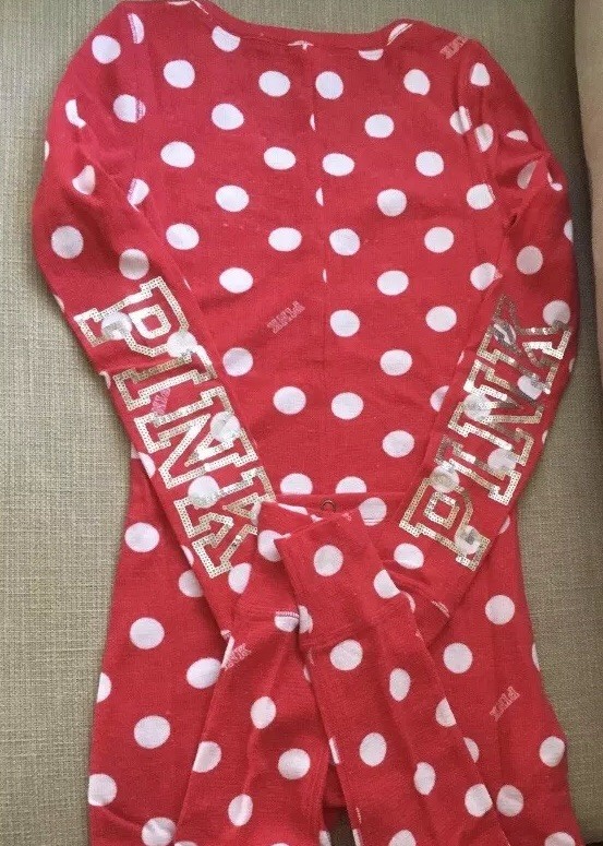 Victoria Secret PINK XS onesie bling Red & White Polka Dot One