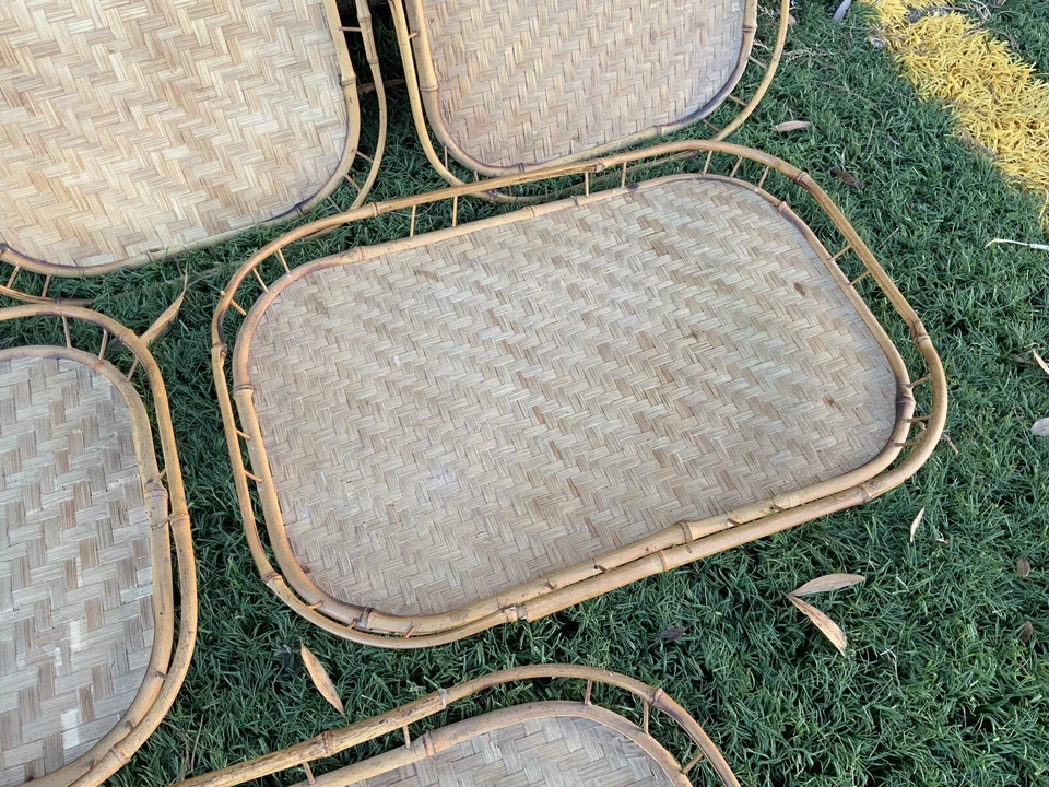 6 Vintage Woven Wicker Retro Rattan Boho Bamboo Food Serving Lap TV Trays - Image 4 of 4