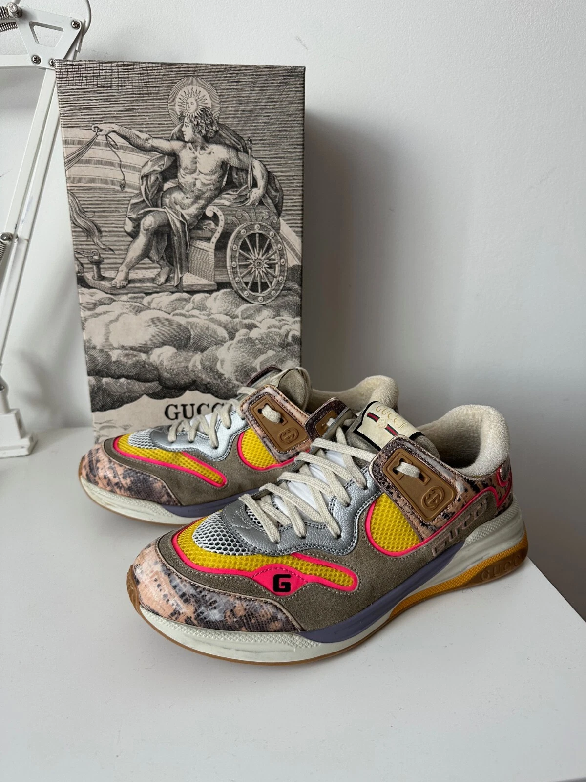 Baskets baskets GUCCI Ultrapace Ace Snake cuir daim vieilli 592348 !