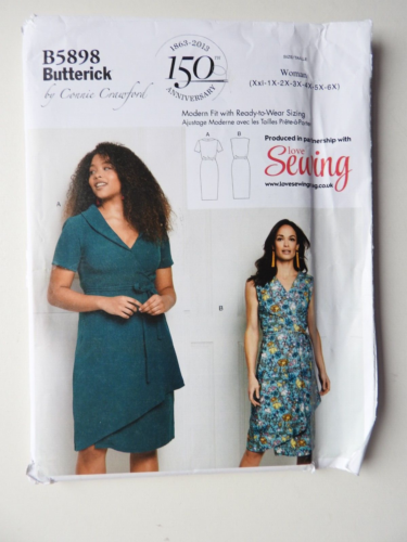 Butterick B5898  sewing pattern  Wrap Dress sizes XXL to 6X  UNCUT UNUSED - Afbeelding 1 van 2