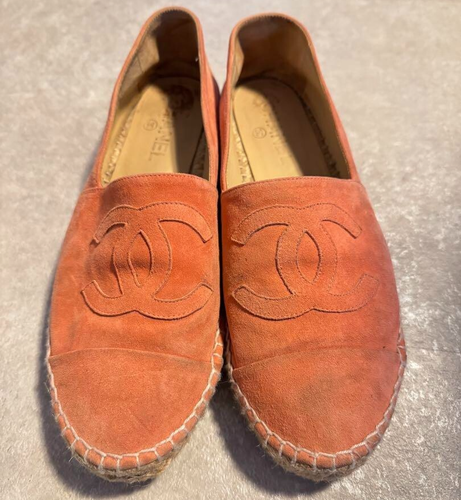 CHANEL Espadrilles Suede Slip-on Orange Size 40 Coco Mark No Box Used - Picture 2 of 6