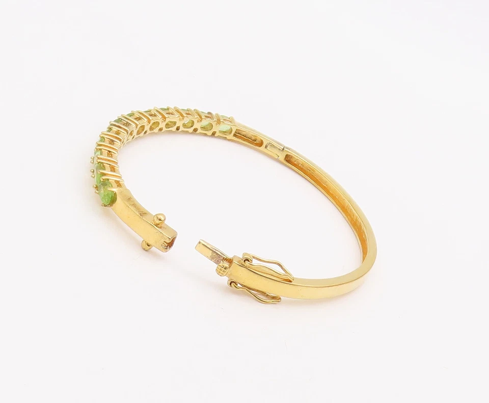 925 Sterling Silver Vintage Bracelet Gold Plated Oval Cut Peridot Bangle BT10530 - Image 4 of 4