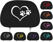 One Headrest cover ,smooth & soft velvet material, black with paw prints design