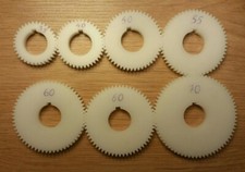 35T, 40T, 50T, 55T, 60T x 2, 70T. Set of 7 gears for Hobbymat MD65 lathe