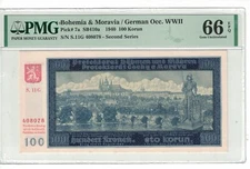 Bohemia & Moravia 100 Korun 1940 Pick# 7a PMG: 66 EPQ GEM UNC. #PL2189