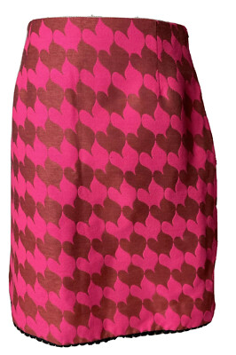 #ad #ad SARA CAMPBELL Houndstooth Pom Pom Hem Pencil Skirt Pink Print Size 4 $15.40