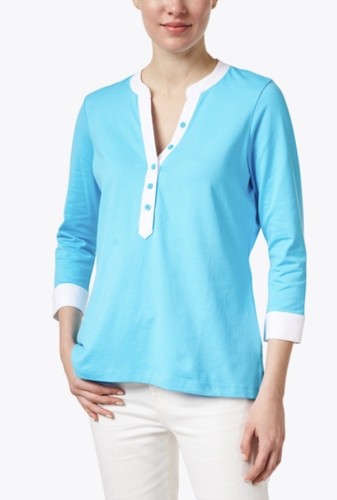 Exciting Luxurious Irresistible (E.L.I) Poplin Henley - Size XL-Teal Blue/White - Imagen 2 de 12