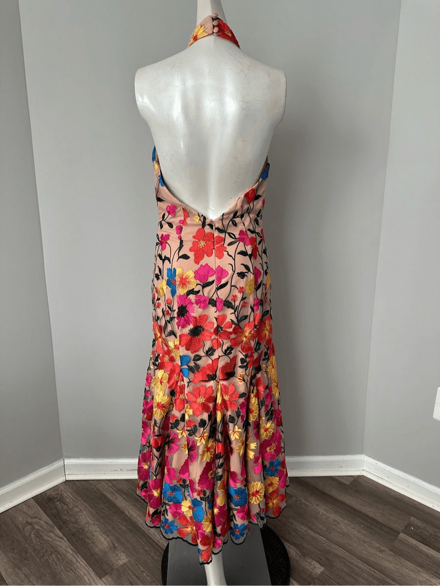 Milly Penelope Floral Embroidered Halter Dress | eBay