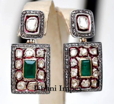 Diamond Earring Natural Diamond & Diamond Polki 925 Sterling Silver Earrings 