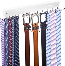 Tie Rack Wall Mounted Belt Hanger Holder Rustic Wood Tie Organizer for Men Close